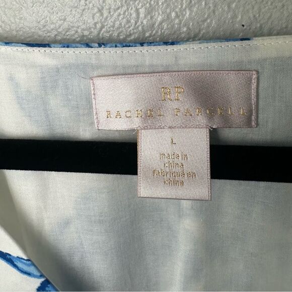 NWT ** Rachel Parcell Puff Sleeve Top Smocked Back Blue Floral Size L - Picture 6 of 10